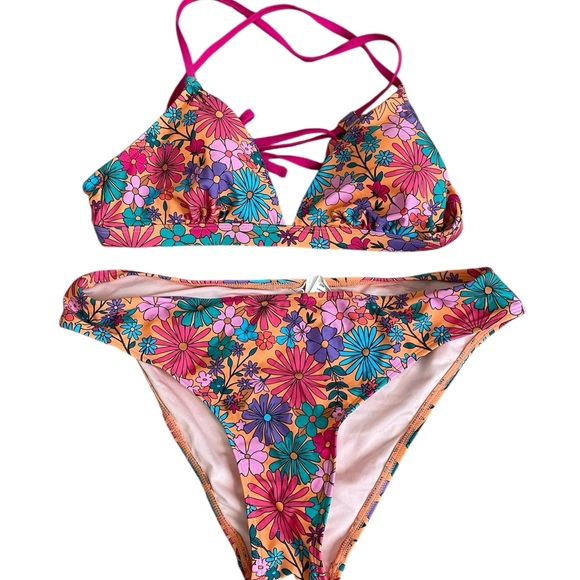 Alegria Daisy Lace-Up Back Bikini Top & Hipster Bottoms Set Size M - Picture 7 of 7